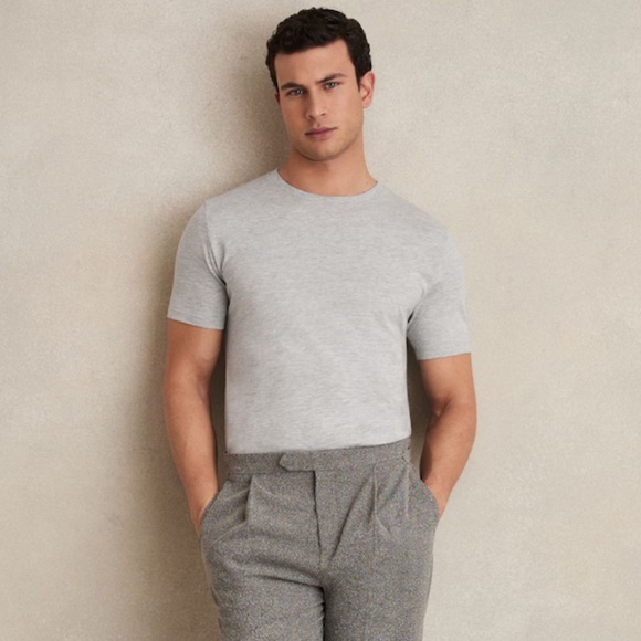 Reiss Bless Cotton Crew Neck T-Shirt in Grey Marl - Picture 2 of 10